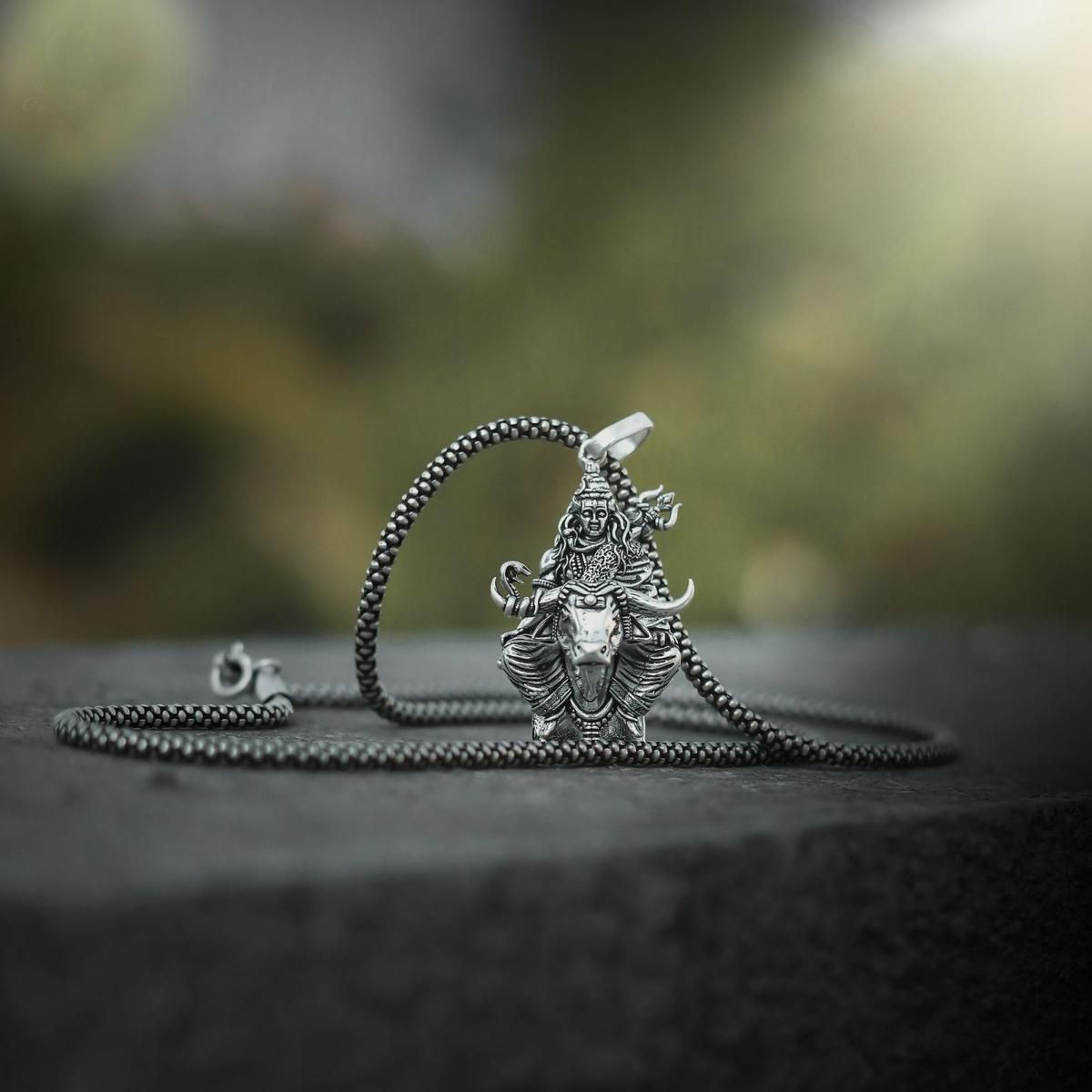 MAGICAL ™ Lord Shiva with Nandi Silver Pendant Chain